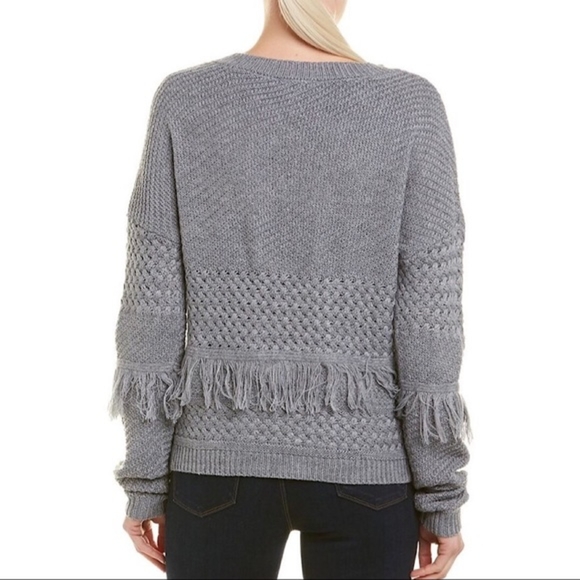 BB DAKOTA Gray Fringe Sweater Pullover Chunky Small NWT Boho Chic Fall Neutral - Picture 2 of 7